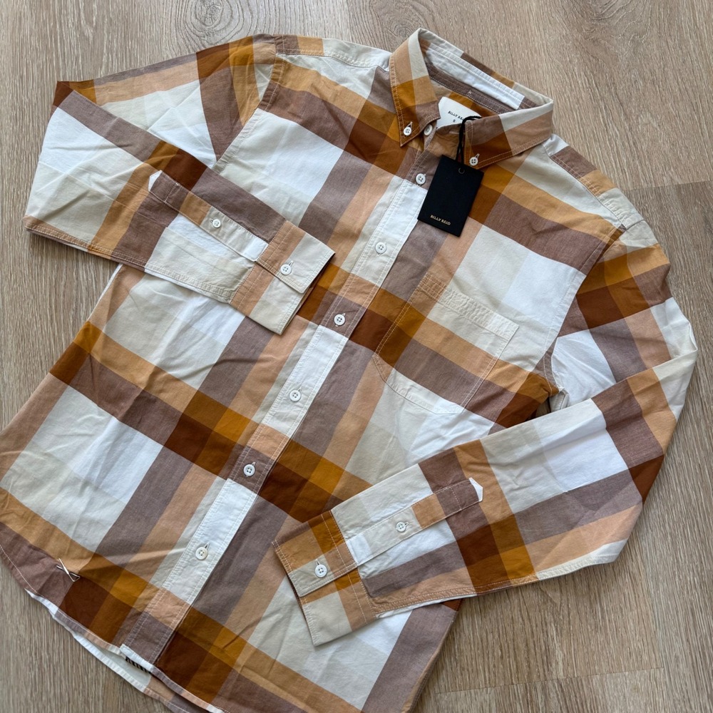 Billy Reid Tuscumbia Button Down Shirt Mens Small Brown Multi Plaid Cotton NWT